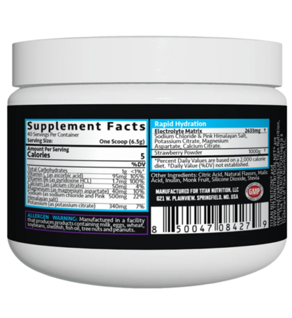 Titan Nutrition Thirst supplement facts.