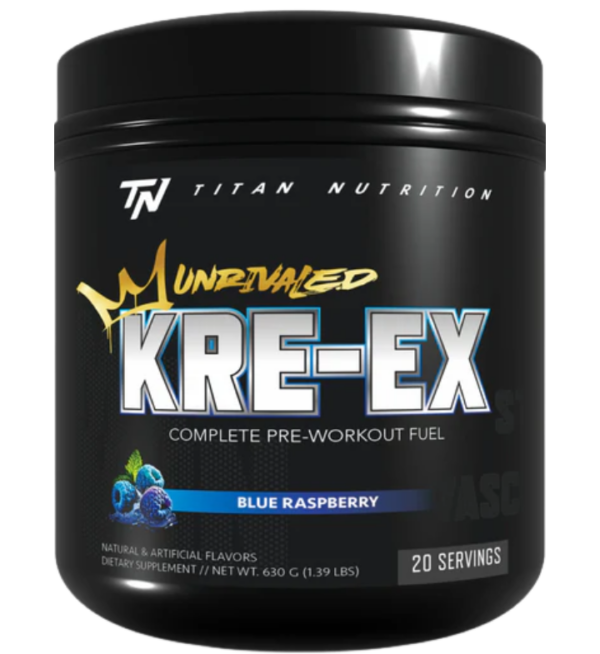 Titan-Nutrition-UnRivaled-Kre-Ex-Blue Raspberry front label.