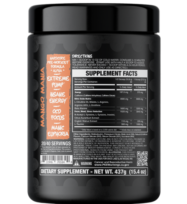 SMAK-supplement facts label.