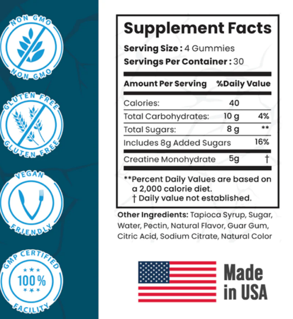 SMASH Creatine Gummies – 5g Creatine Monohydrate | Vegan, Non-GMO, Gluten-Free | 30-Day Supply - Image 4
