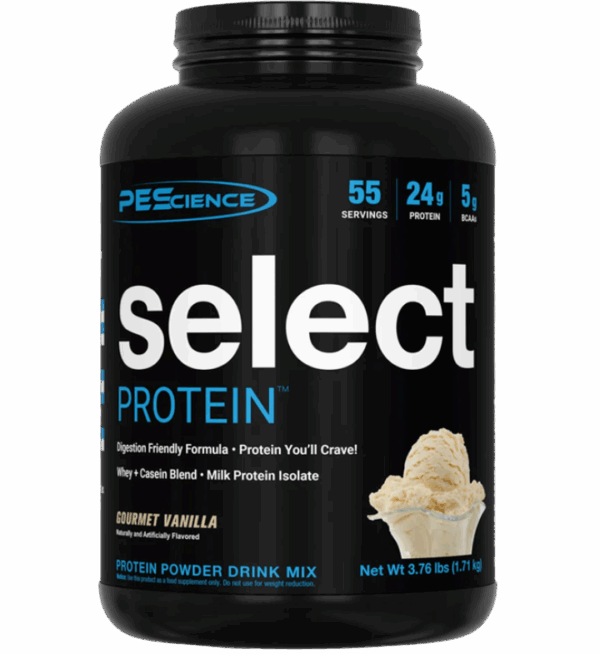 PEScience-Select-Protein-Gourmet-Vanilla-55-Servings front label.