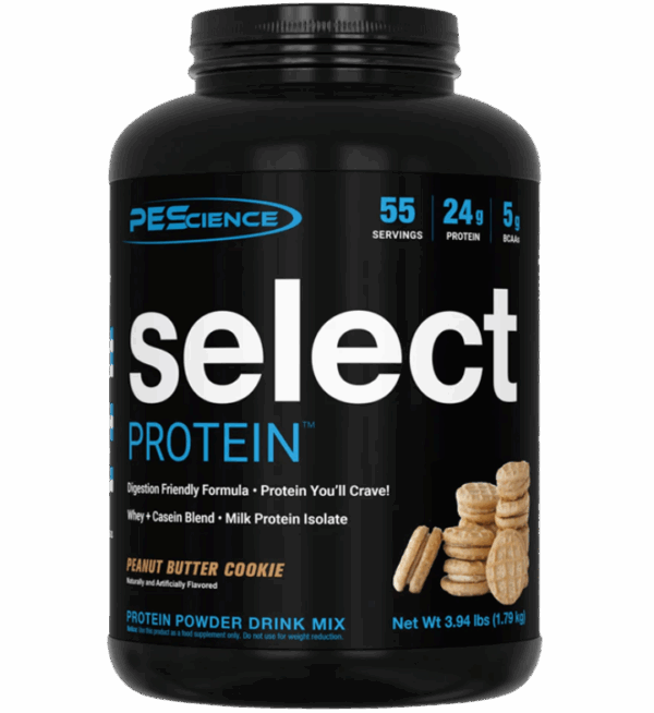 PEScience-Select-Protein-Peanut-Butter-Cookie-55-Servings front label.