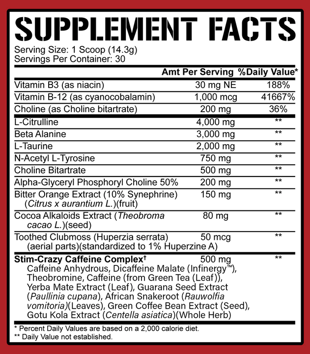 5150 Pre-Workout - Supp Facts