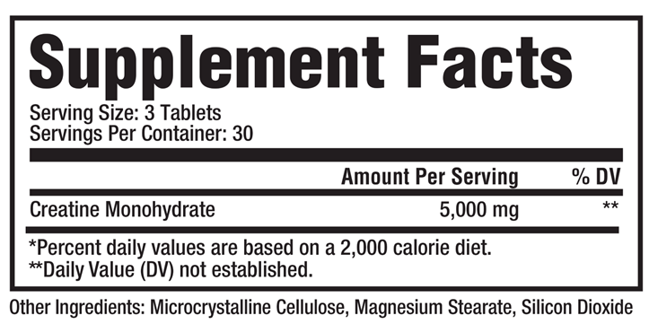 Metabolic Nutrition - Creatine 5000 Tablets - Supp Facts